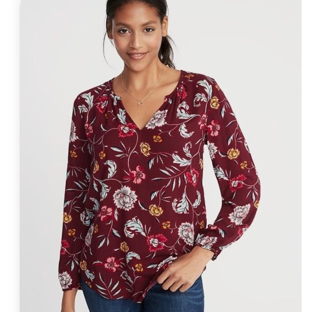 NWT Old Navy Relaxed Long Sleeve Floral Print Women's Blouse